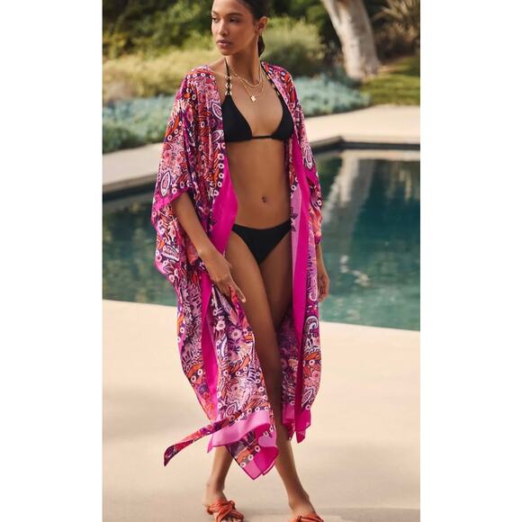 Anthropologie The Moselle Robe Kimono Cover up Beach Vacation Coastal O/S - Picture 7 of 15